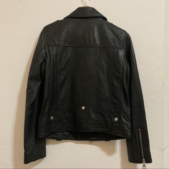7 For All Mankind Black Leather Moto Jacket Size M - Picture 2 of 11